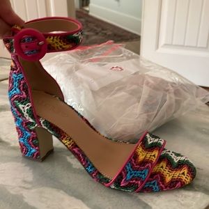 J. Crew Zig Zag Raffia Azalea Platform Sandals Multi Color Rainbow Strappy Heel